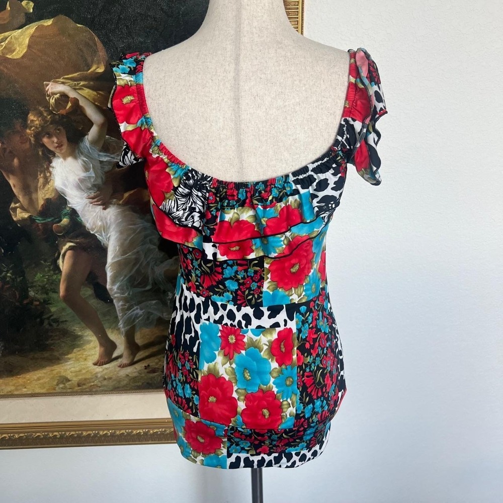 Y2K Wet Seal Floral Leopard Print Statement Going Out Top - Picture 3 of 6